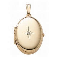 Solid 14K Yellow Gold Oval Four Photo Locket w  4 Pt  Diamond