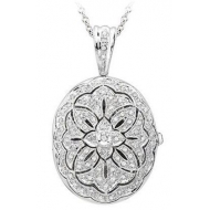 14K White Gold   DIamond Oval Locket
