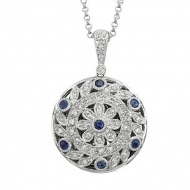 14K White Gold Round Diamond   Sapphire Locket