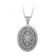 14K White Gold Oval Diamond Locket