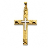 14K Yellow Gold Hollow Cross Pendant