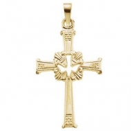 14K Yellow Gold Cross W  Holy Spirt Pendant