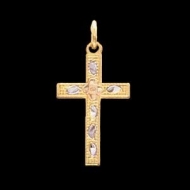 14K Yellow Tri Color Cross Pendant