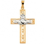 14K Yellow Gold Two Tone Cross Claddagh Pendant