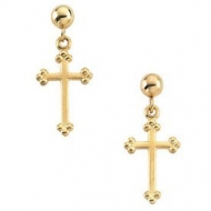 14K Yellow and White Gold Cross Earrings