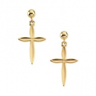 14K Yellow and White Gold Cross Earrings