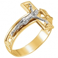 14K Two tone Cross Ring