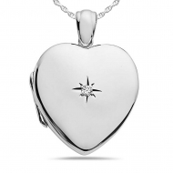 Sterling Silver HEART   Genuine Diamond Heavy Weight Locket