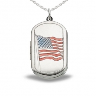 Sterling Silver  Dog Tag American Flag Locket