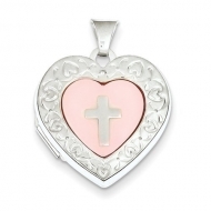 Sterling Silver Mother of Pearl Heart God Bless You Locket