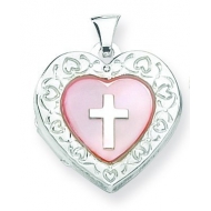 Sterling Silver Mother of Pearl God Bless You Locket