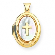 Solid Yellow Gold Mother Of Pearl Cross Locket