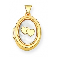 Solid Yellow Gold Oval Mother Of Pearl I Love You Locket