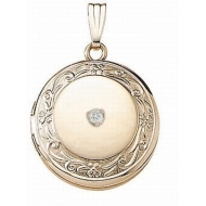 14K Yellow Gold  Cremation   Hair Locket w  Diamond Center