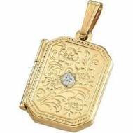 14K Yellow Gold Cremation   Hair Locket w  Diamond Center