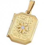 14K Yellow Gold Cremation   Hair Locket w  Diamond Center