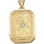 14K Yellow Gold Cremation   Hair Locket w  Diamond Center