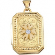 14K Yellow Gold Cremation   Hair Locket w  Diamond Center