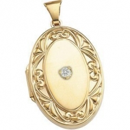 14K Yellow Cremation   Hair Locket w  Diamond Center