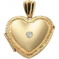 14K Yellow Cremation   Hair Locket w  Diamond Center