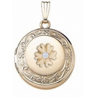14K Yellow Cremation   Hair Locket w  Diamond Center