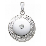 14K White Gold Cremation   Hair Locket w  Diamond Center