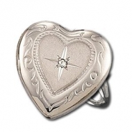 14k White Gold Heart Locket Ring with Diamond