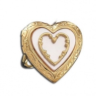 14k Yellow Gold Heart Locket Ring with Mother of Pearl
