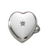 14k White Gold Heart Locket Ring with Diamond
