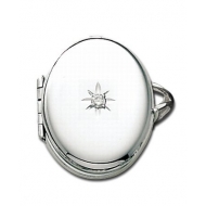 14k White Gold Oval Locket Ring with Diamond