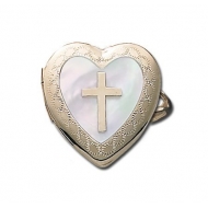 14k Yellow Gold Heart Locket Ring with Mother of Pearl