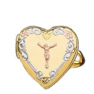 14k Yellow Gold Tricolor Locket Ring with Cross