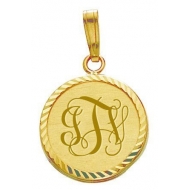 Petite Round with diamond cut frame Monogram Pendant