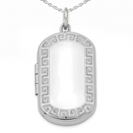 Sterling Silver  Dog Tag  Greek Key  Locket