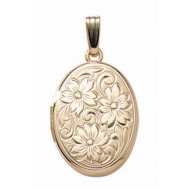 14K Gold Filled Flowered Oval Locket
