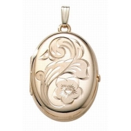 14K Gold Filled  4 Page Photo  Flower Oval Locket