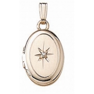 14K Yellow Gold Children s Oval Locket w  Genuine Diamond