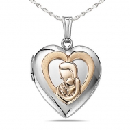 Sterling Silver   14K Gold Mother and Child Locket