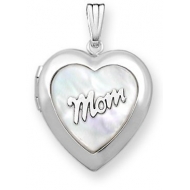 14k White Gold   Mother Of Pearl Heart Locket