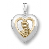 14k White Gold  Two Tone  Mother   Child  Heart Locket