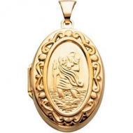 Solid 14K Yellow Gold  Saint Christopher  Oval Locket