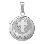 Sterling Silver Round  Picture Confirmation  Cross  Locket