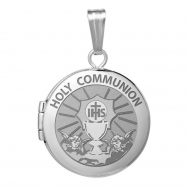 14k White Gold Round  Holy Communion  Locket