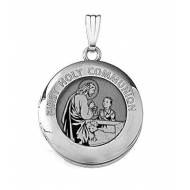 14k White Gold Round  First Holy Communion  Boy Locket