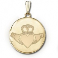 14k Yellow Gold Round Celtic  Claddagh   Picture Locket