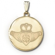 14k Yellow Gold Round Celtic  Claddagh   Clover   Picture Locket