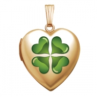 14K Yellow Gold  Sweetheart  4 Leaf Clover w  Green Enamel Locket