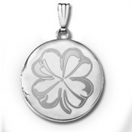 14k White Gold Round 4 Leaf Clover Locket
