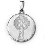 14k White Gold Round Celtic Cross Locket
