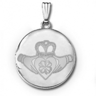 14k White Gold Round Celtic Claddagh Locket